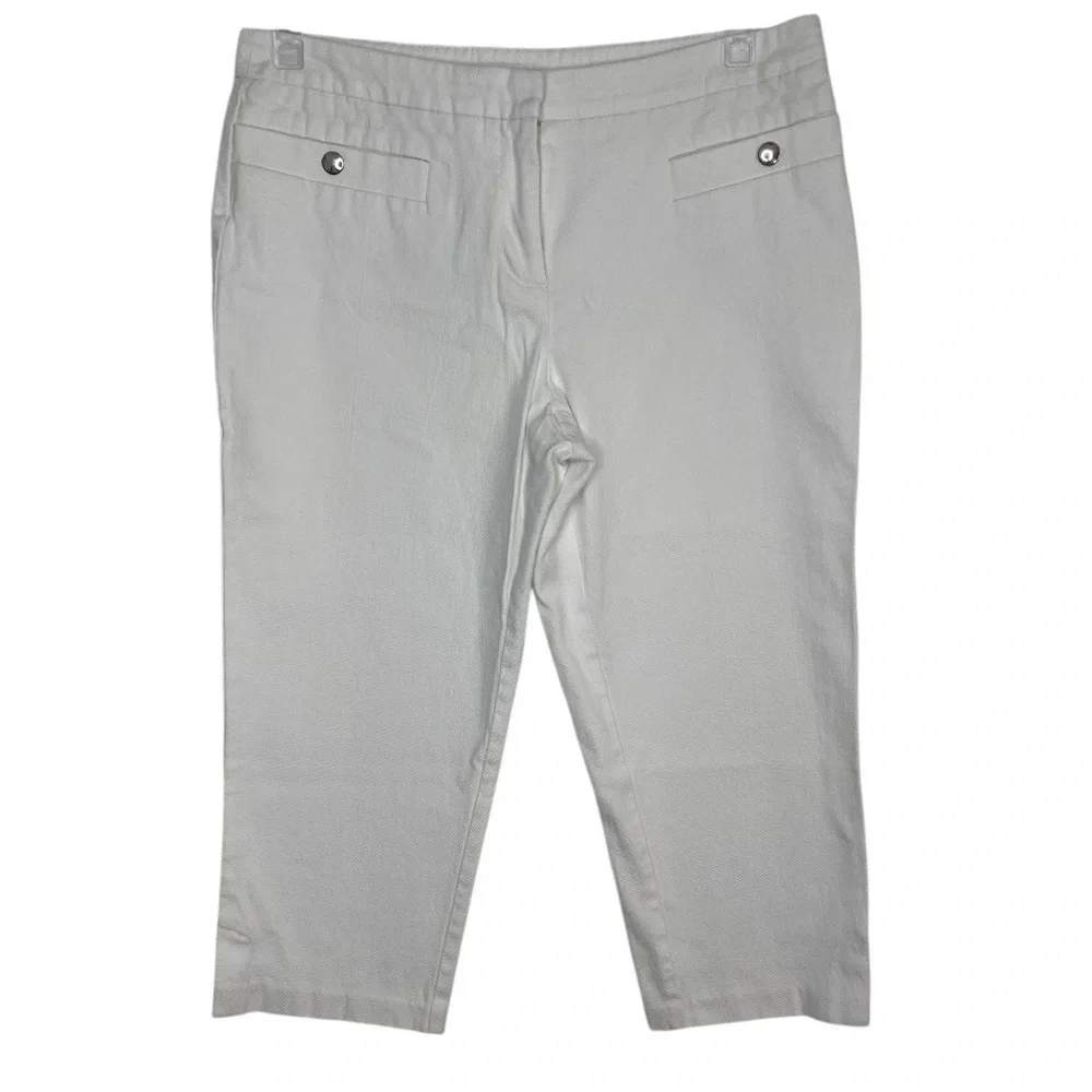 Cato White Textured Fabric Button Zipper Capris Summer Casual